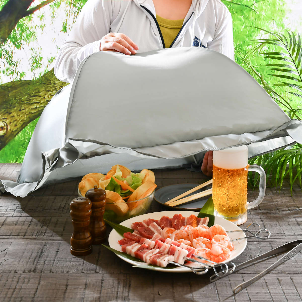 食卓カバー キャンプ用フードカバー 袋付き 50×50cm （ 蝿帳 キッチン