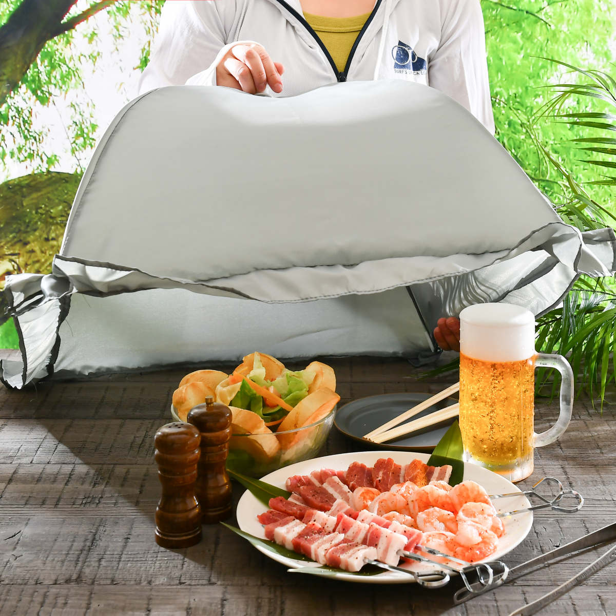 食卓カバー キャンプ用フードカバー 袋付き 50×50cm （ 蝿帳 キッチン