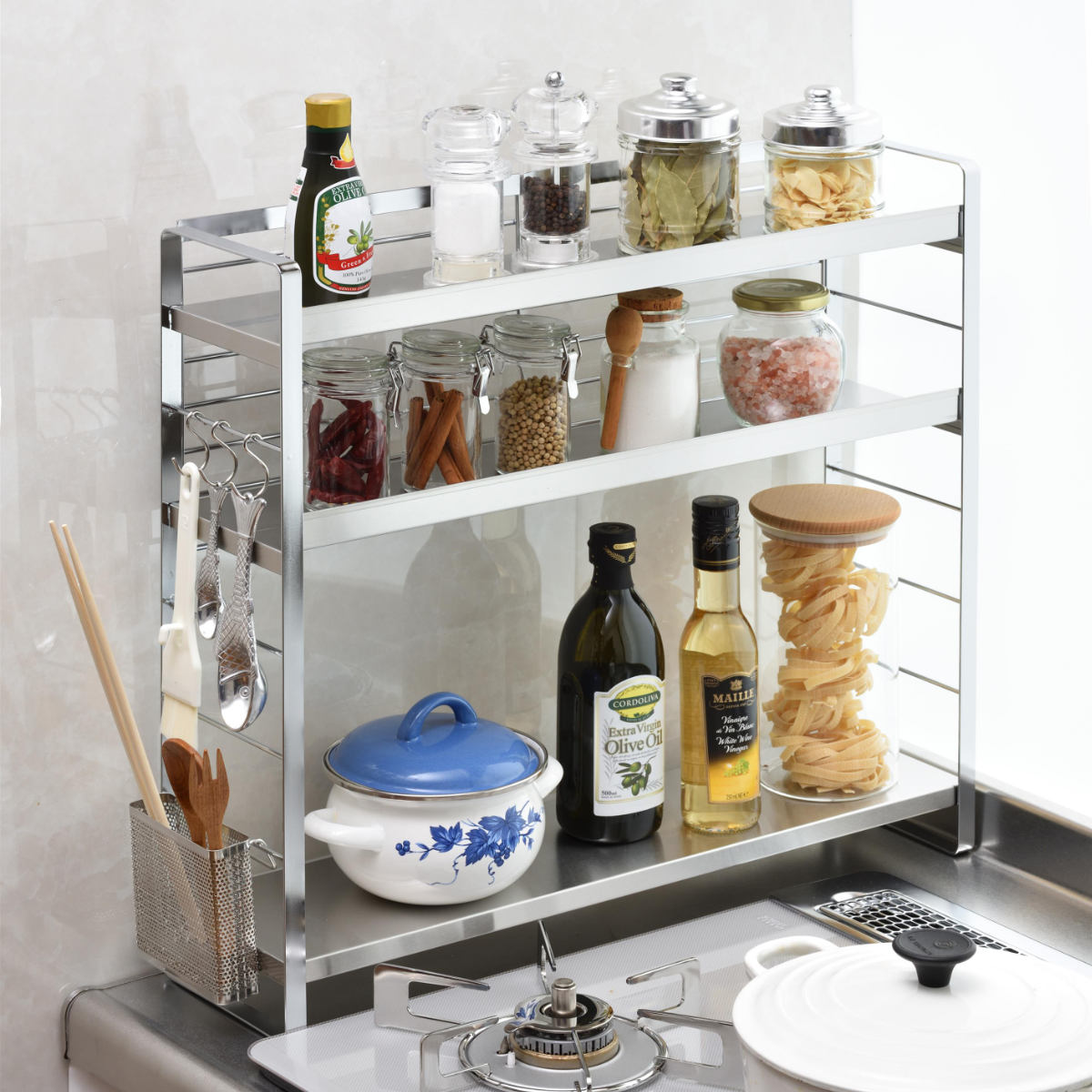 下村企販 コンロラック ステンレス棚コンロサイドラック （ シェルフ