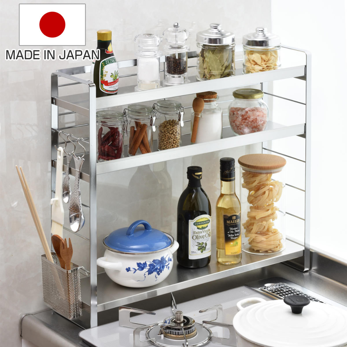 下村企販 コンロラック ステンレス棚コンロサイドラック （ シェルフ