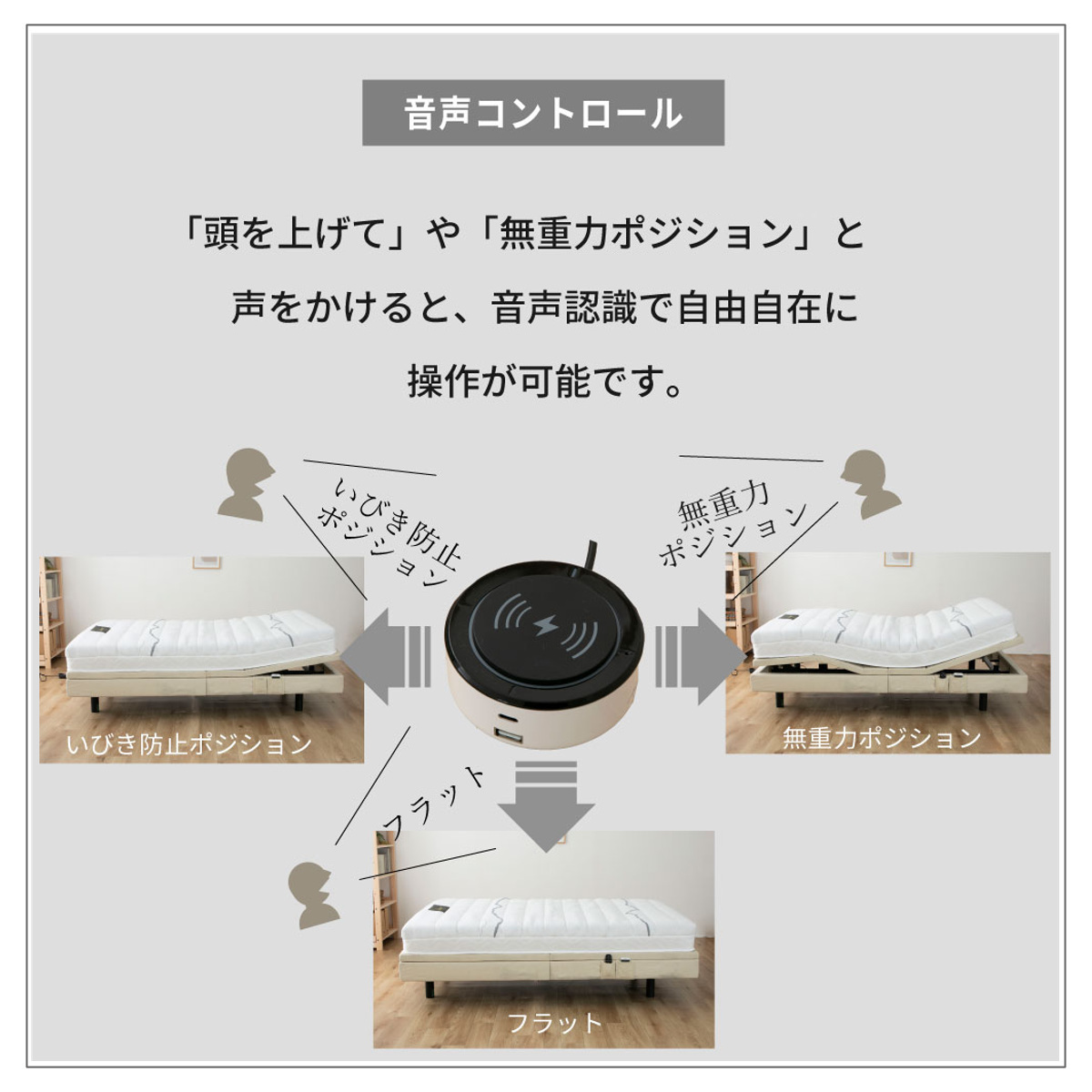 電動ベッド 音声認識 シングル スリーピー 夜香care マットレス付き