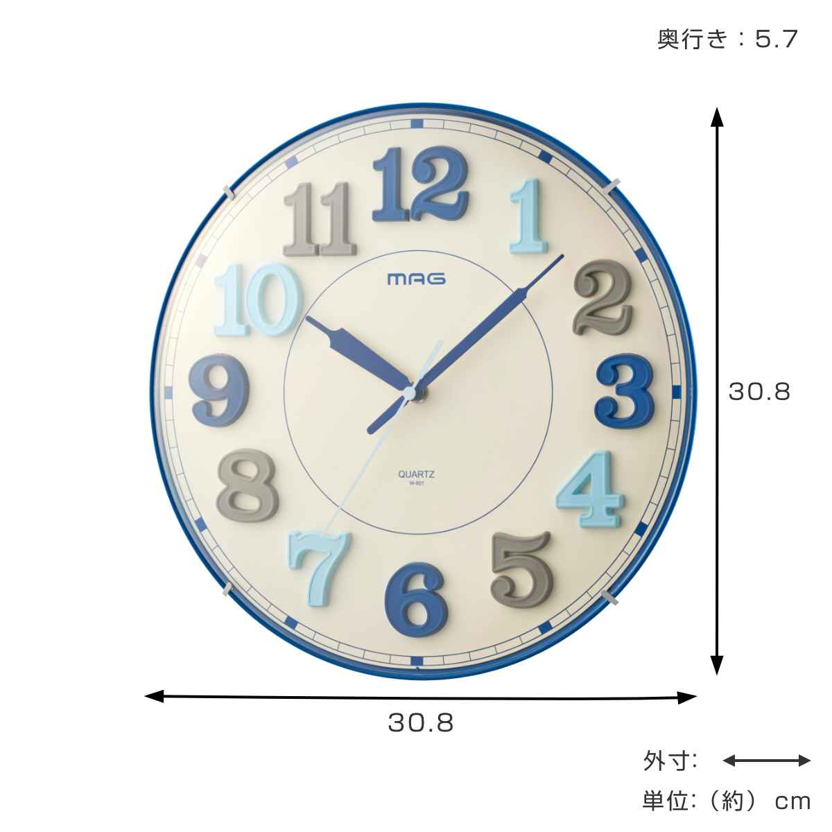 掛け時計 タイムブロック 直径30.8cm 立体文字 （ 壁掛け時計 かけ時計 