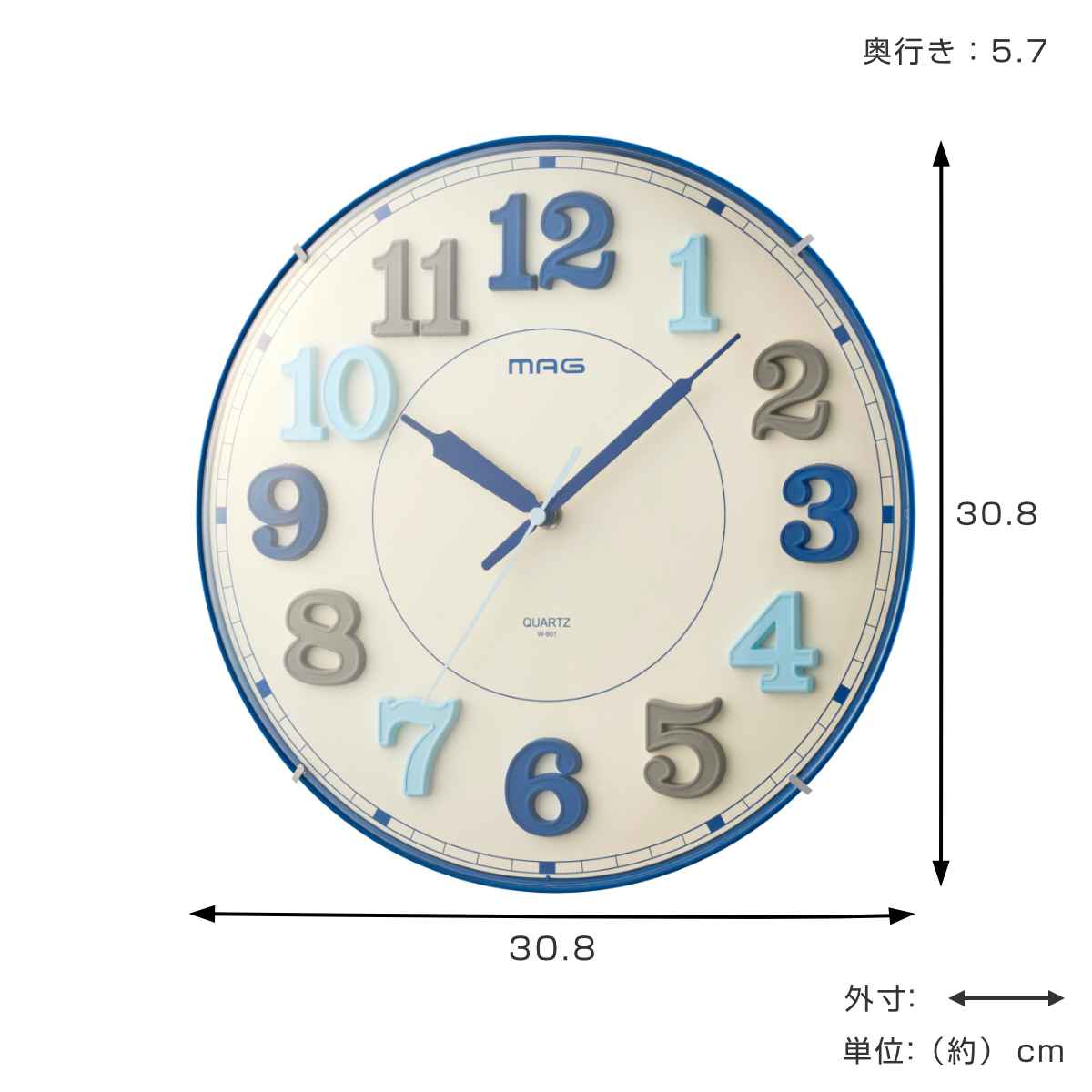 ノア精密 掛け時計 タイムブロック 直径30.8cm 立体文字 （ 壁掛け時計