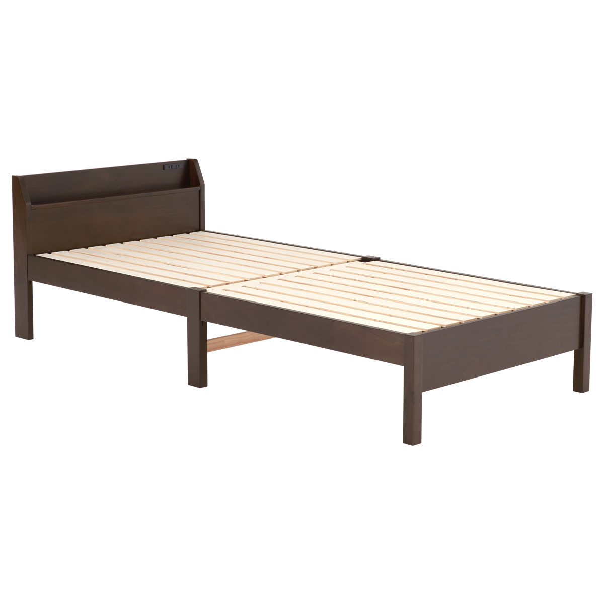 【ダークブラウン　シングル】 便利な宮棚付きのロングベッド <フレームのみ> HAGiHARA（萩原） 3分で組み立て シングルロング ベッド 宮棚 2口