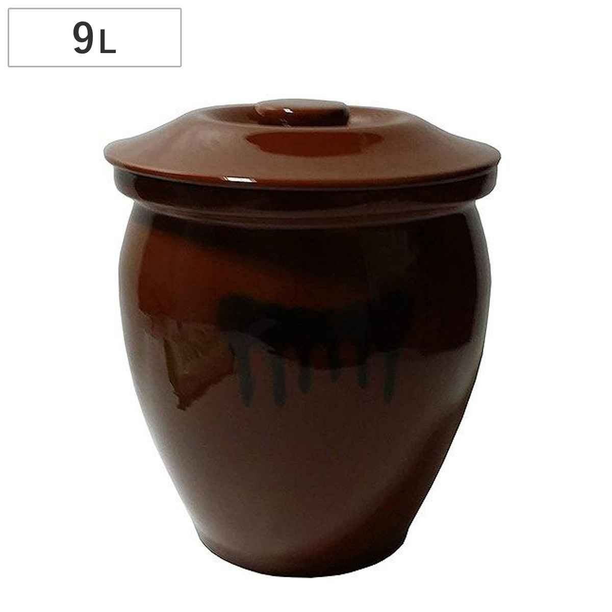 漬物容器 9L 丸かめ 5号 蓋付き 陶器 （ 漬物樽 つけもの容器 漬け物