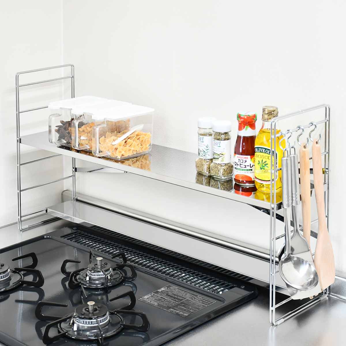 コンロ奥ラック コンロ奥多機能ラック 幅80cm 2段 （ ステンレス