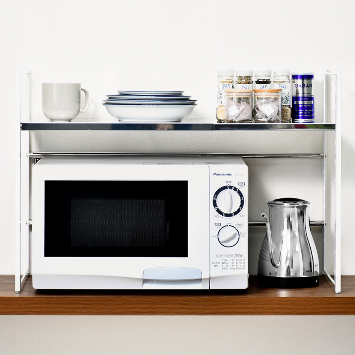 レンジラック ステンレス棚カウンター上伸縮ラック 1段 （ 伸縮