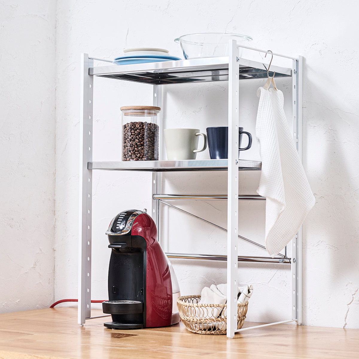 レンジラック ステンレス棚カウンター上伸縮ラック 2段 （ 伸縮