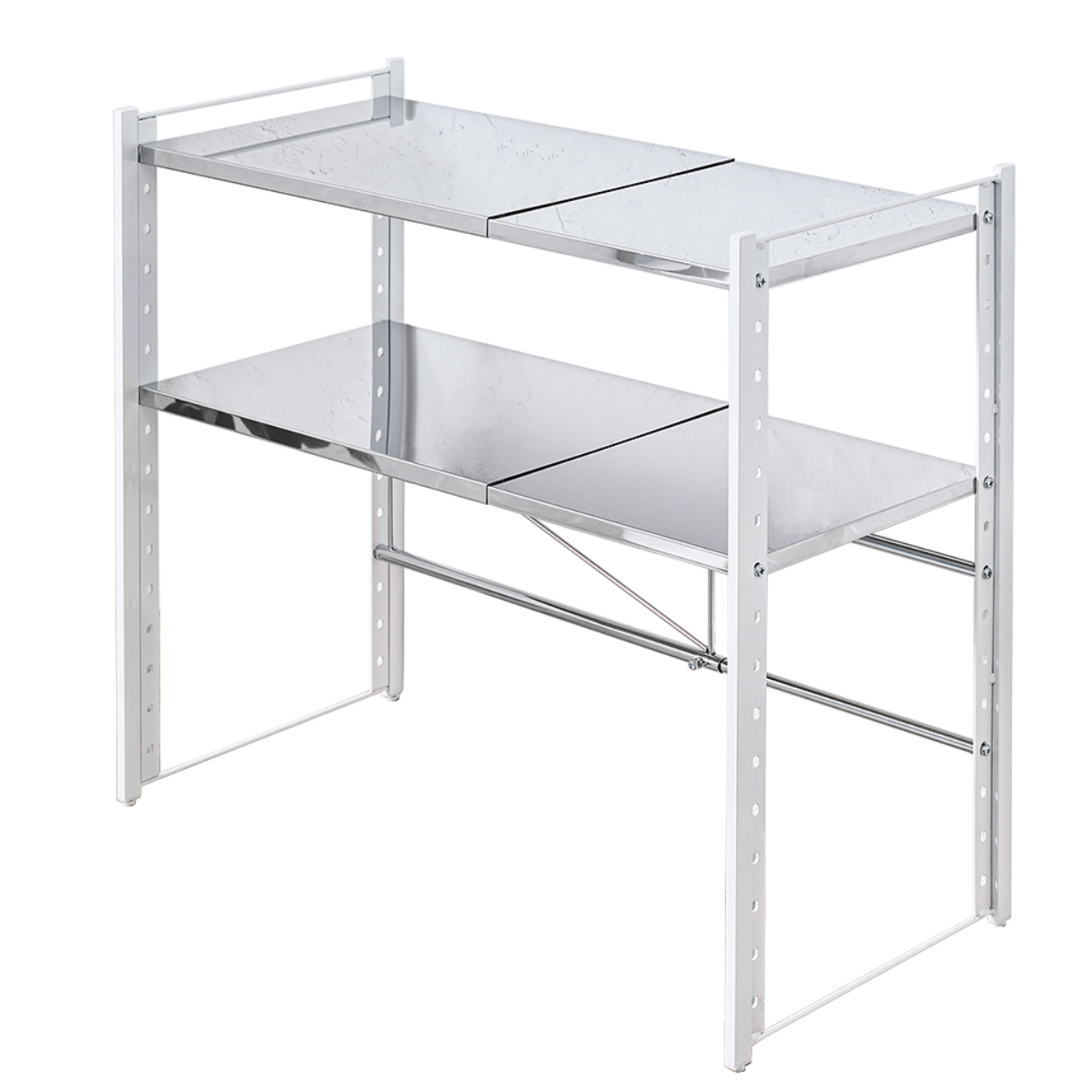 レンジラック ステンレス棚カウンター上伸縮ラック 2段 （ 伸縮