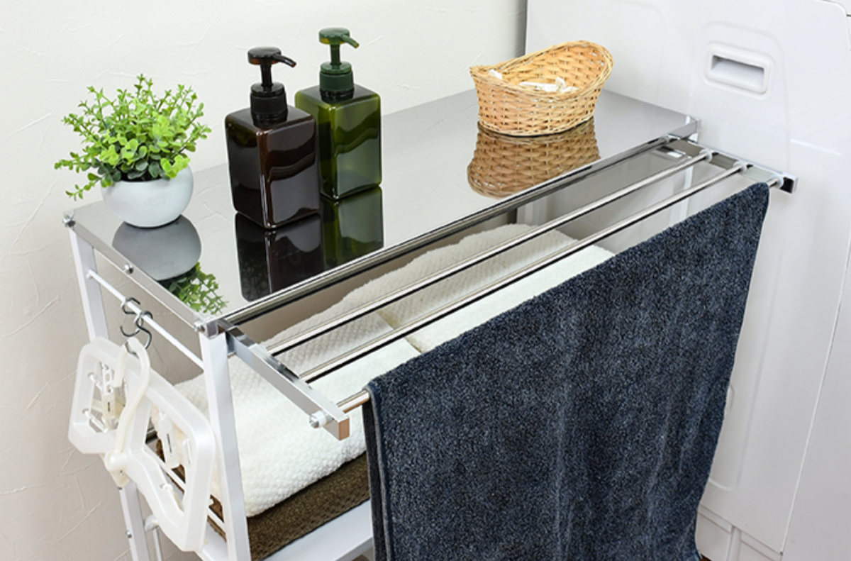 タオルが干せる薄型作業台 幅75 ステンレス （ ランドリーワゴン 作業