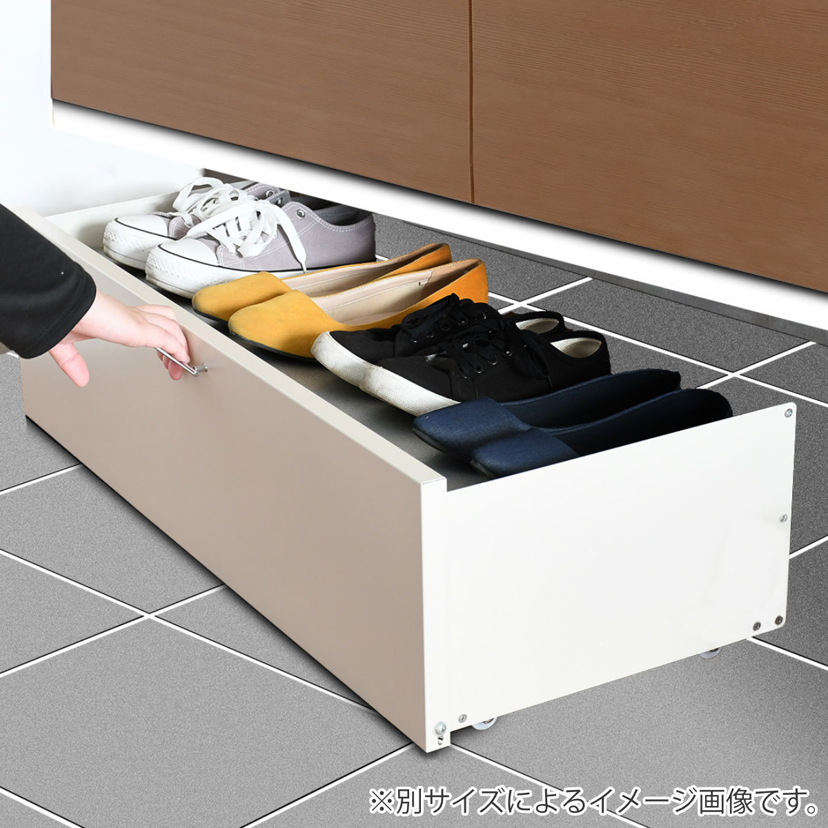 シューズラック 下駄箱下シューズワゴン 幅60cm （ シューズ ラック 下駄箱下 最大6足 収納 キャスター付き 引き出し 2段 ）_7