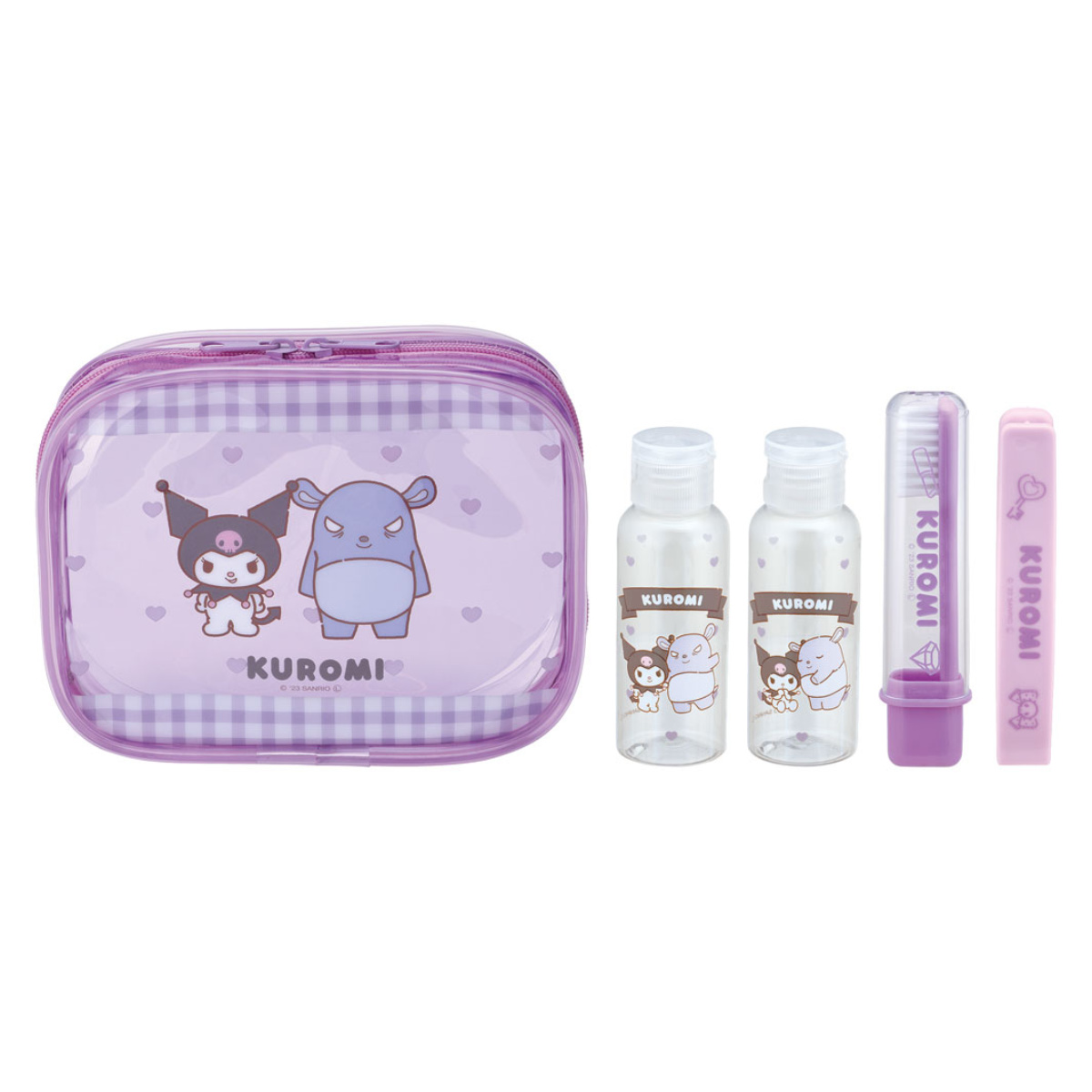 トラベルセット KUお友だち （ クロミ 歯ブラシ 化粧水 乳液 ボトル ブラシ 携帯用 ポーチ 携帯用トラベルセット ）