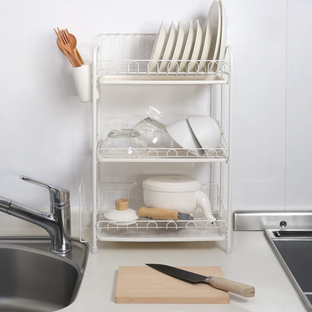 パール金属 水切りラック 水切りかご アレスタ 3段 スリム 水が流れる