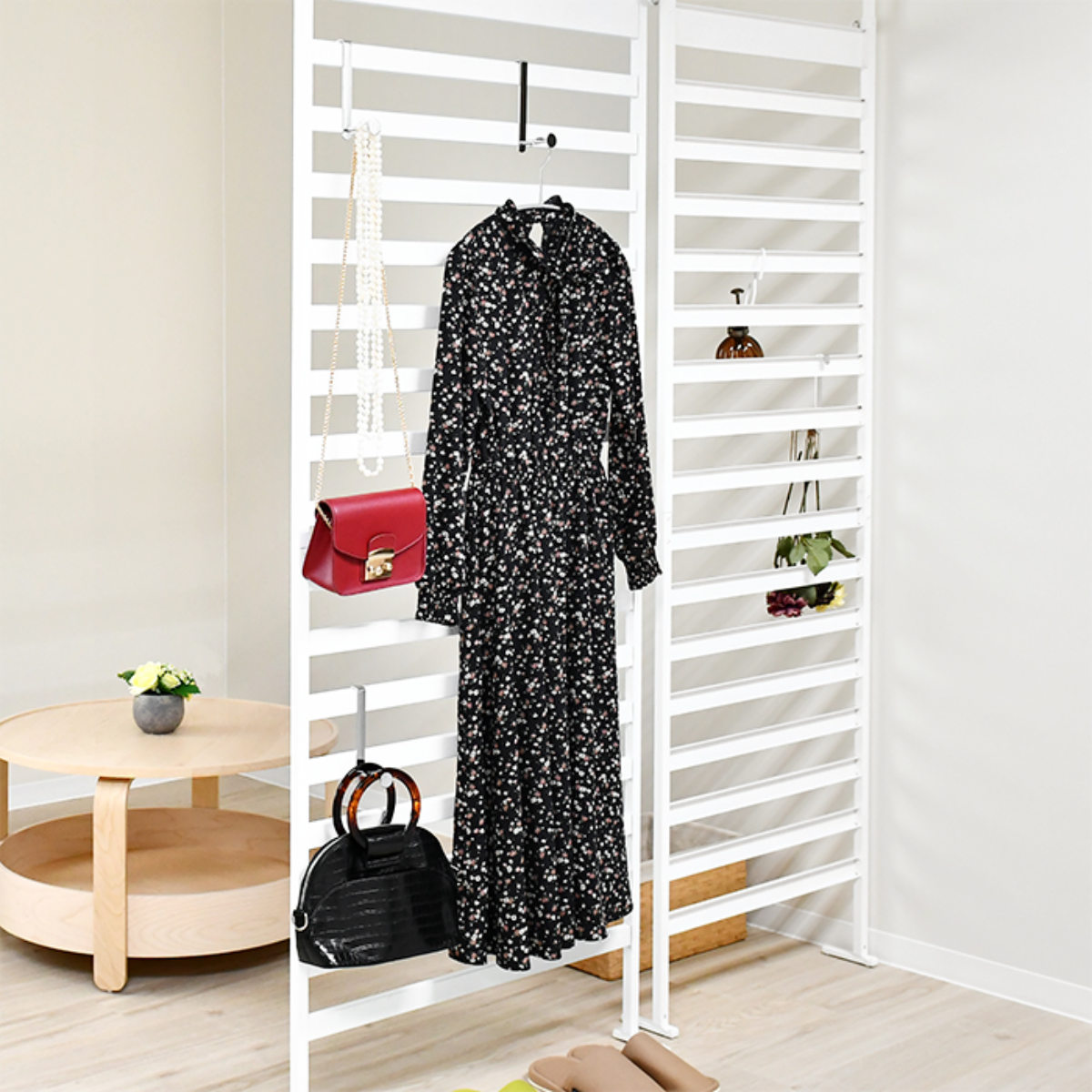 突っ張り ラダーラック 幅75cm フック付 間仕切り 日本製 （ つっぱり