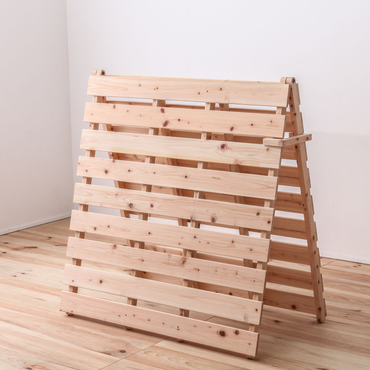 めいじ屋　布団干し機能　折り畳み　国産すのこベッド　ひのき　シングル2個　ダブル すのこベッド シングル 折りたたみ 2つ折り 国産ひのき 日本製 山型