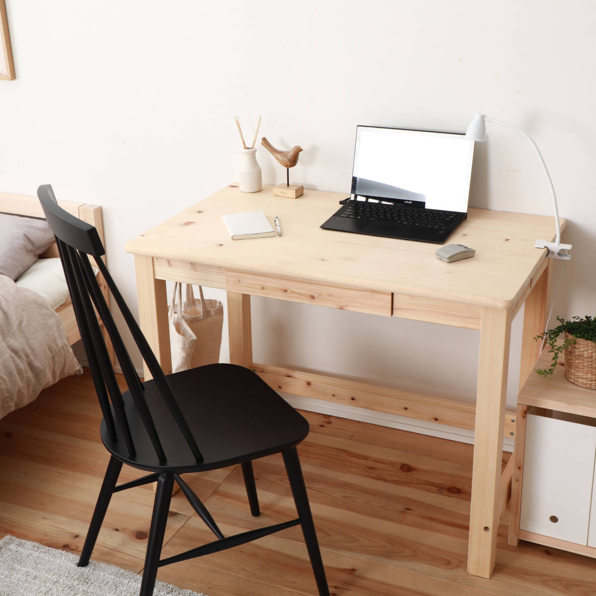 総檜 ヒノキ シンプルデスク 学習机 縁起物 引き出し 国産ひのき4本足シンプルデスク（引き出し付き）【ひのき家具専門店