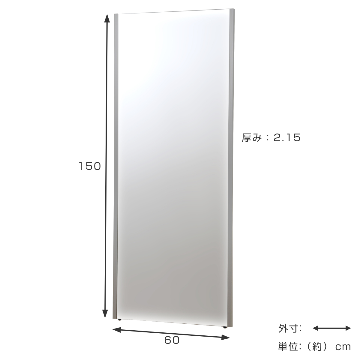 割れない鏡 リフェクスミラー スタンダード ビッグ 太枠 姿見 60×150cm