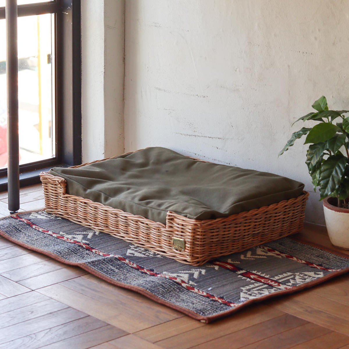 Creer ベッド 猫 四角 ラタン クッション付き 洗える （ ペットベッド