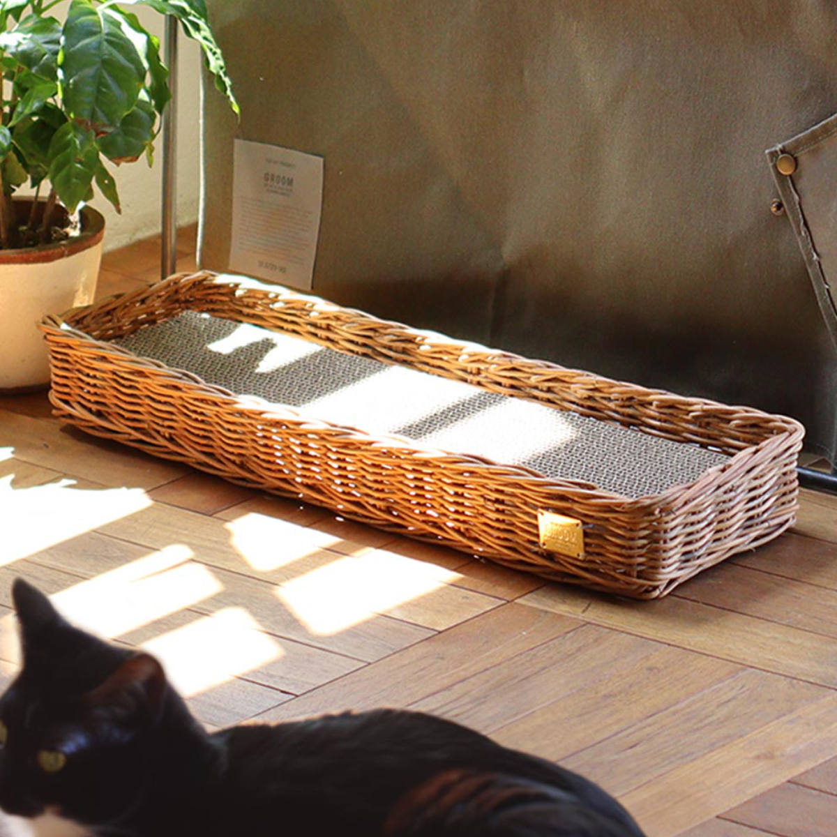 Creer ベッド 猫 四角 ラタン クッション付き 洗える （ ペットベッド