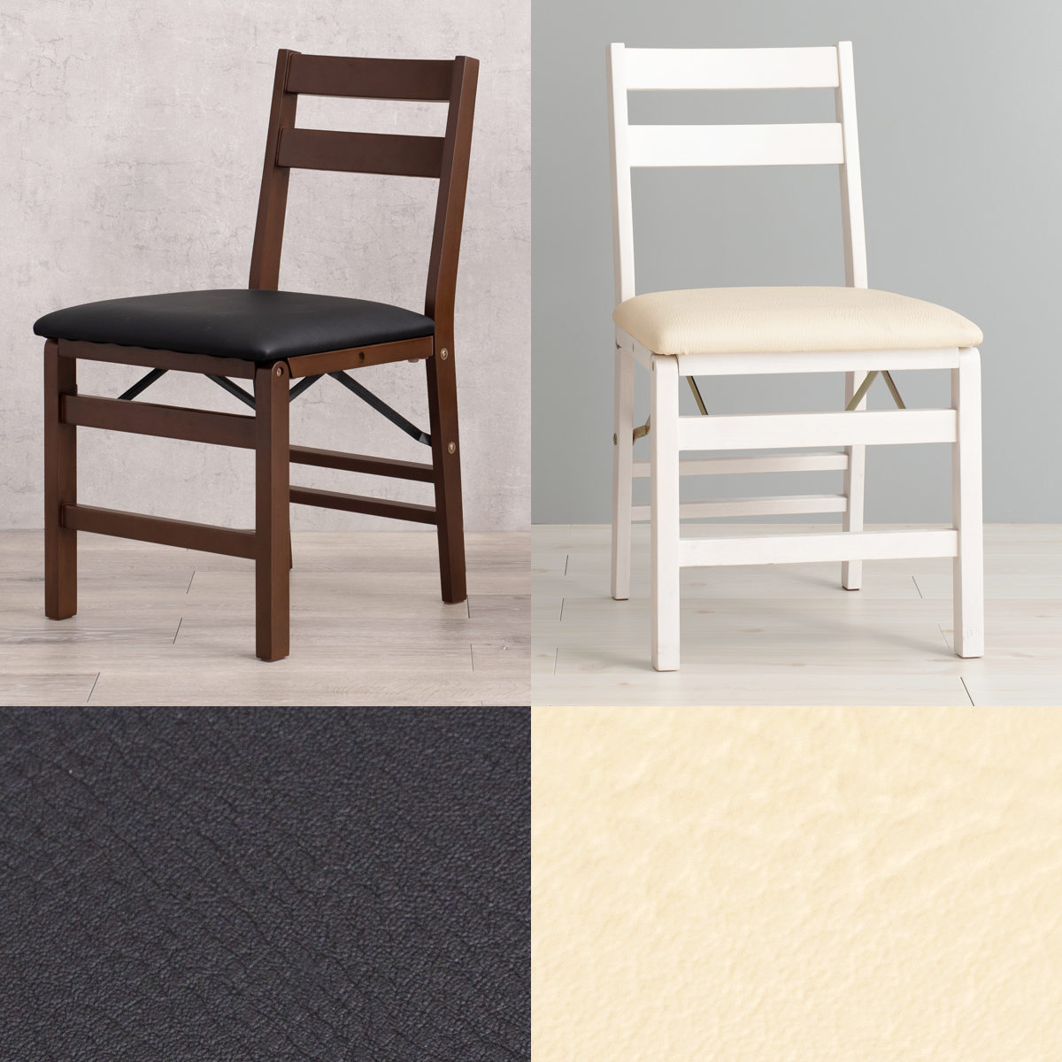 ダイニングチェア 折りたたみ 同色2脚セット 座面高43.5cm （ 座面