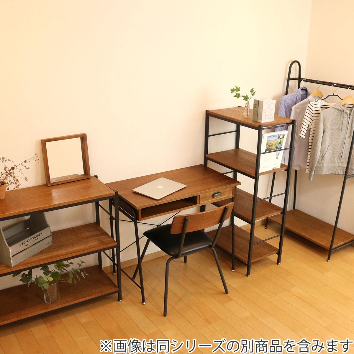 オープンラック 3段 天然木棚 スチールフレーム Paulo 幅90cm （ 本棚