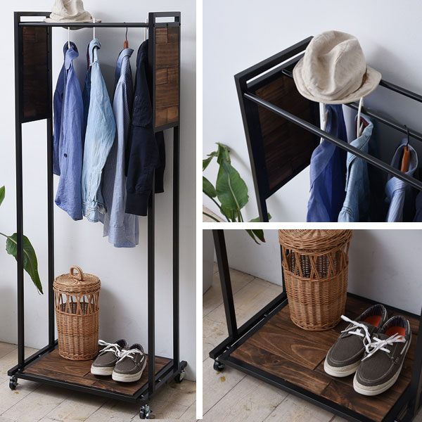 ハンガーラック キャスター付 GRANT 天然木 スチールフレーム 幅60cm