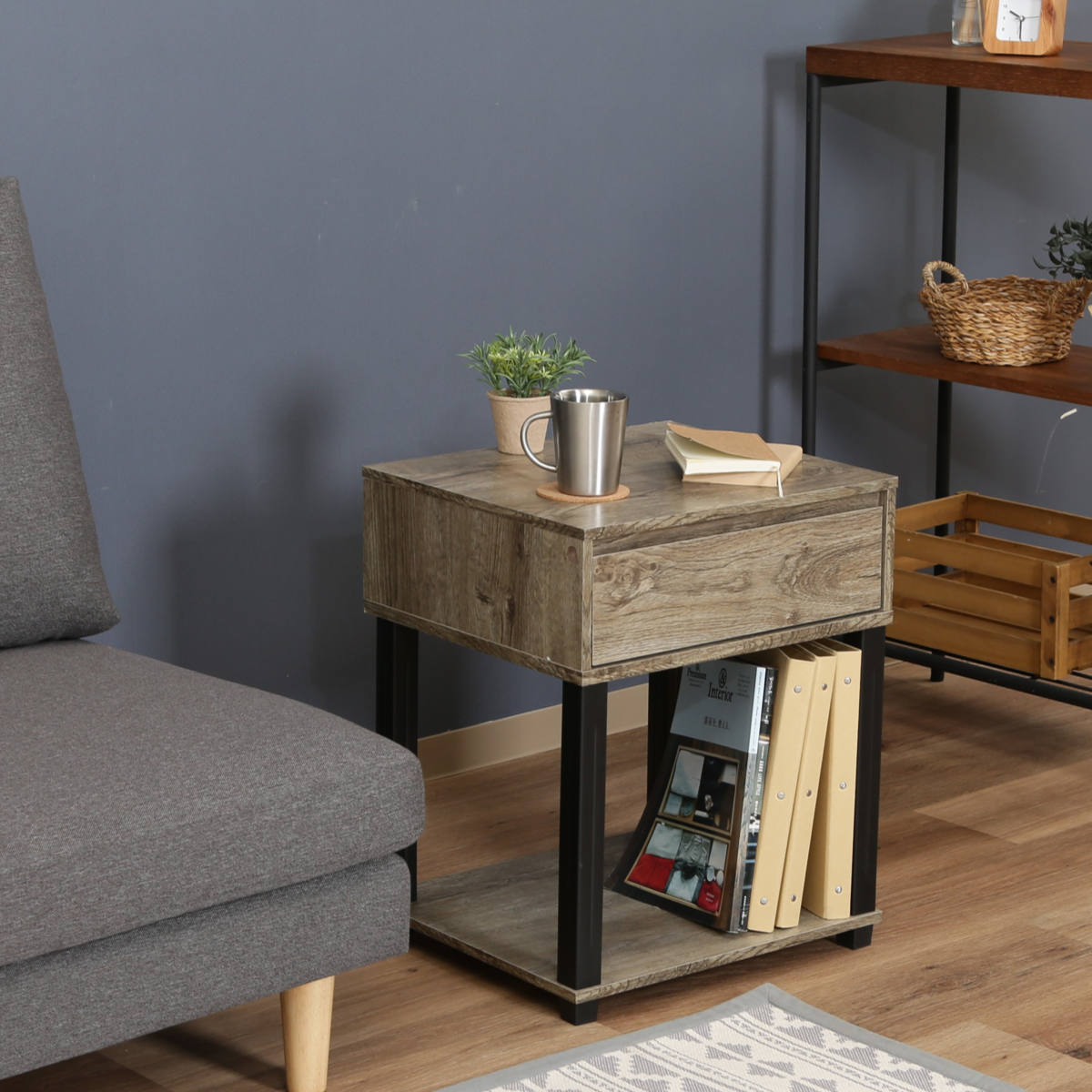 不二貿易（Fuji Boeki） サイドテーブル 幅45cm 引出し付 簡単組立 FIT