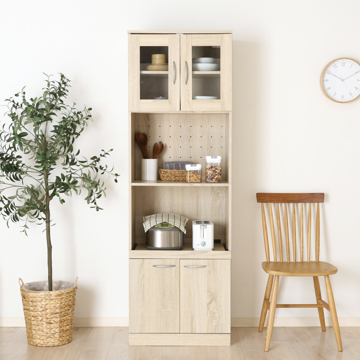 不二貿易（Fuji Boeki） 食器棚 ハイキッチンボード 幅59cm 木目調 2口