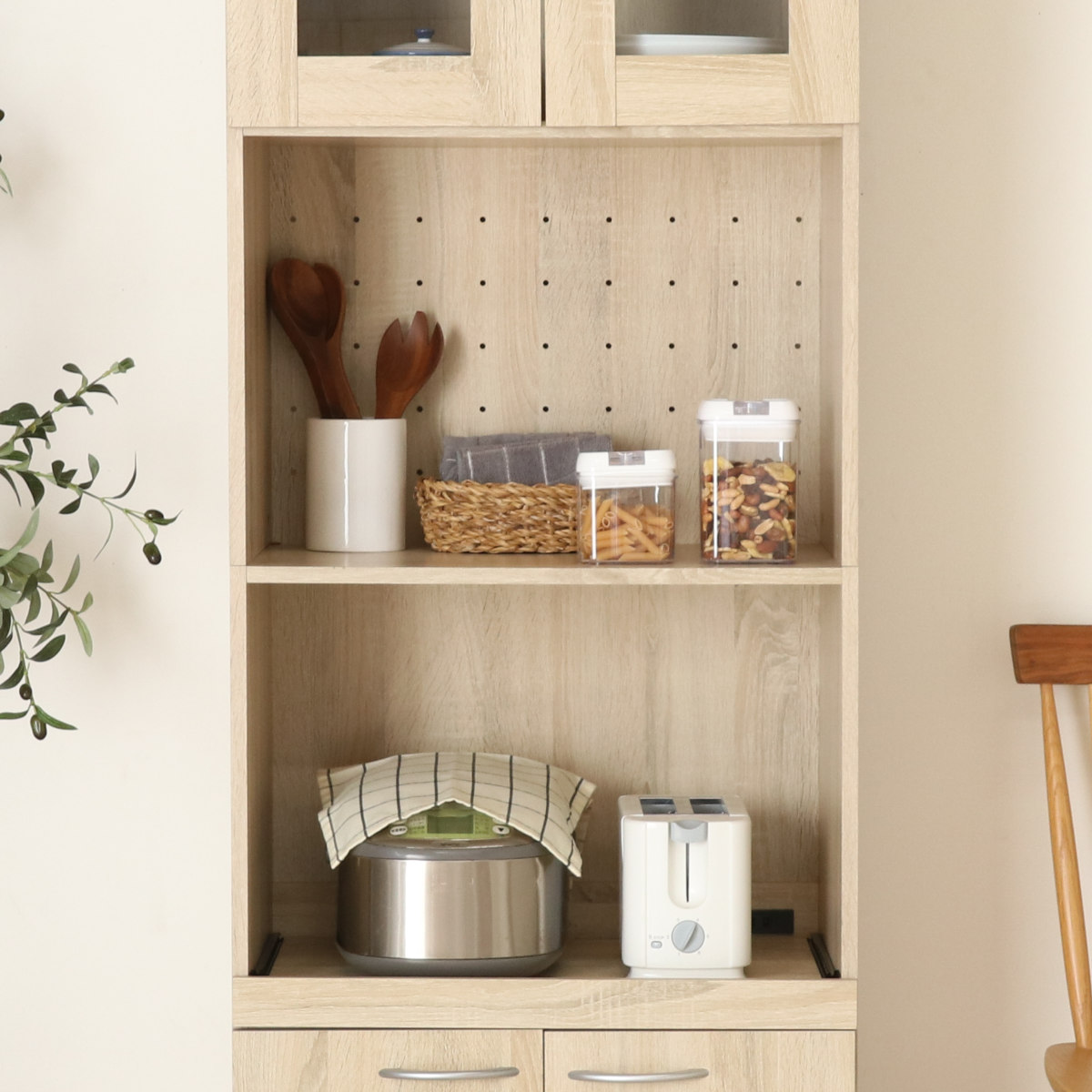 不二貿易（Fuji Boeki） 食器棚 ハイキッチンボード 幅59cm 木目調 2口