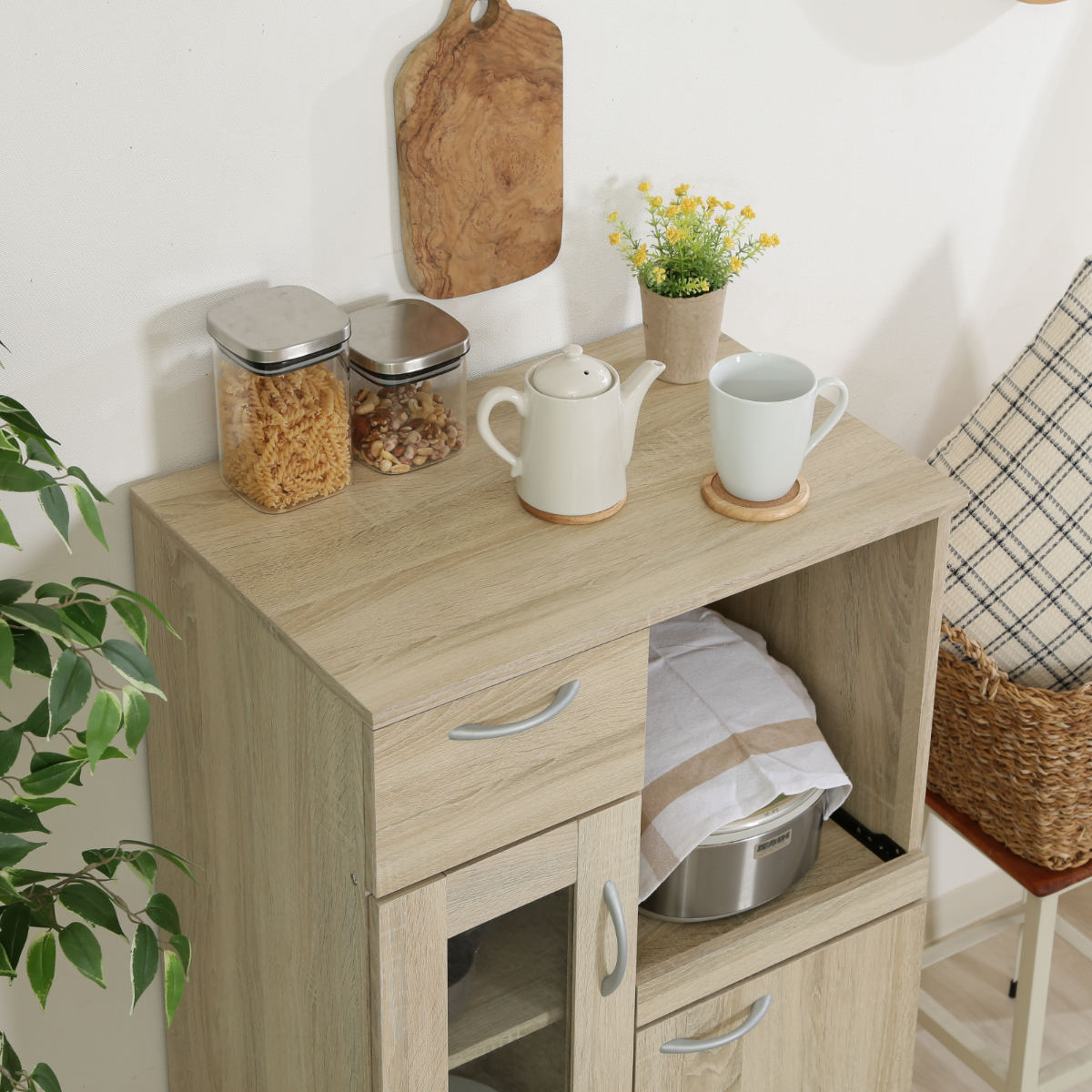 不二貿易（Fuji Boeki） コンパクト 食器棚 幅60cm 木目調 1人暮らし