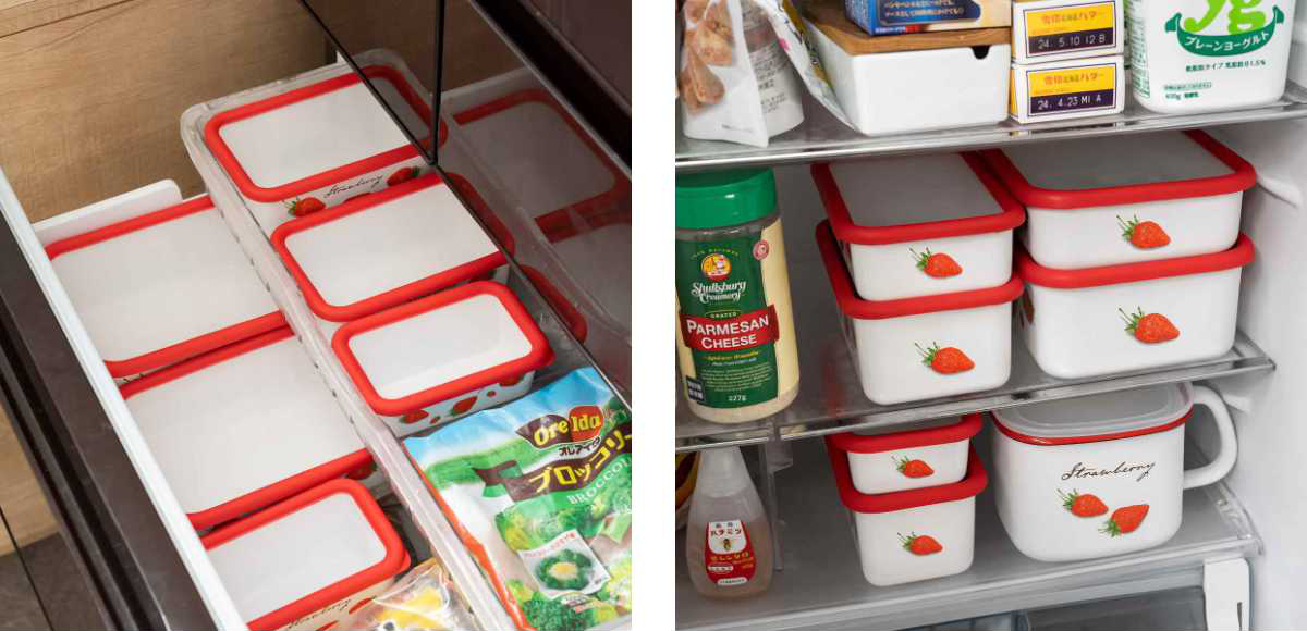 富士ホーロー 保存容器 1.35L ストロベリーシリーズ 浅型角容器 L