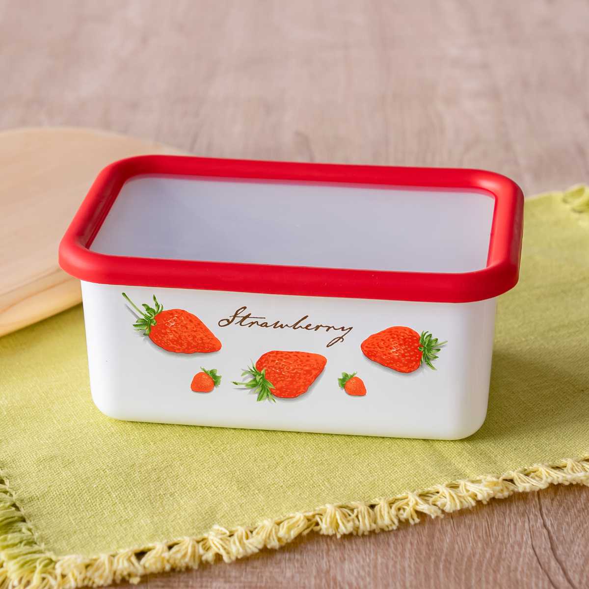 富士ホーロー 保存容器 1.1L ストロベリーシリーズ 深型角容器 M Honey