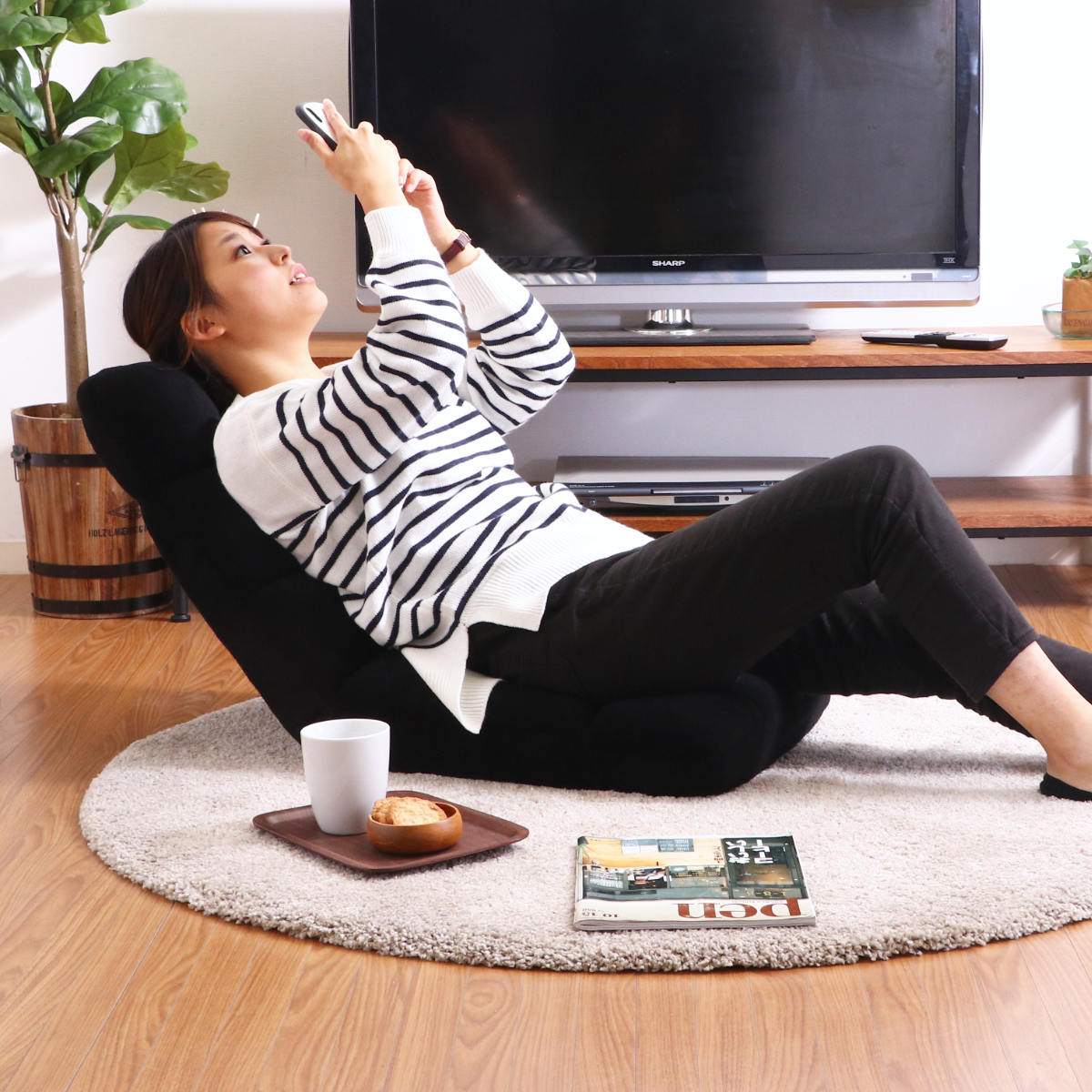 不二貿易（Fuji Boeki） 座椅子 幅42cm リクライニング ふわもこ