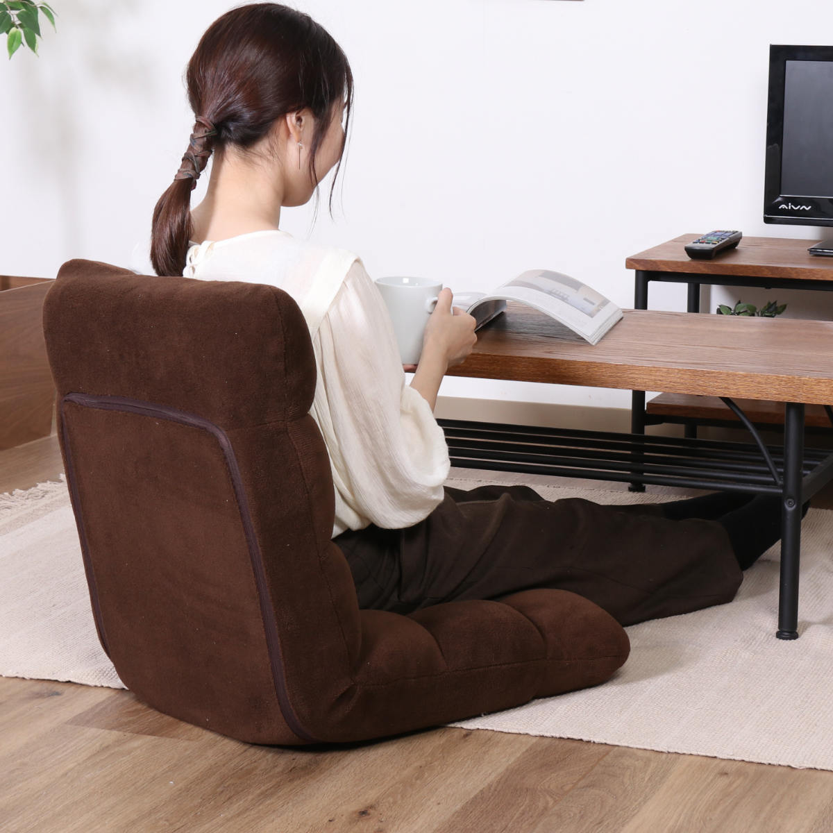 不二貿易（Fuji Boeki） 座椅子 幅42cm リクライニング ふわもこ