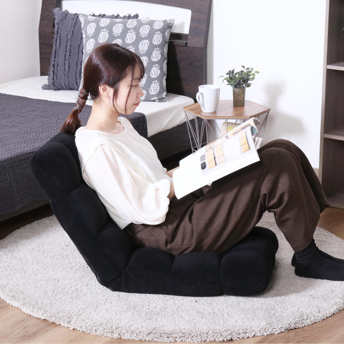 不二貿易（Fuji Boeki） 座椅子 幅42cm リクライニング ふわもこ