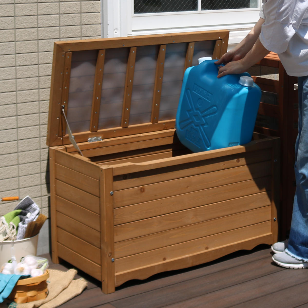 ガーデンベンチ 天然木製ボックスベンチ M 幅86cm （ ベンチ 木製 屋外