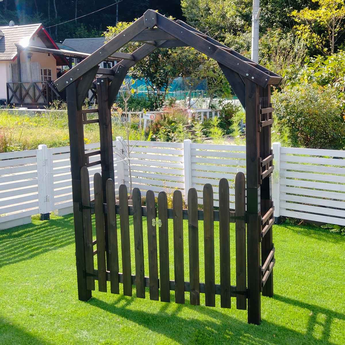 ゲート アーチ 三角屋根 セット ガーデンアーチ （ 両開きゲート