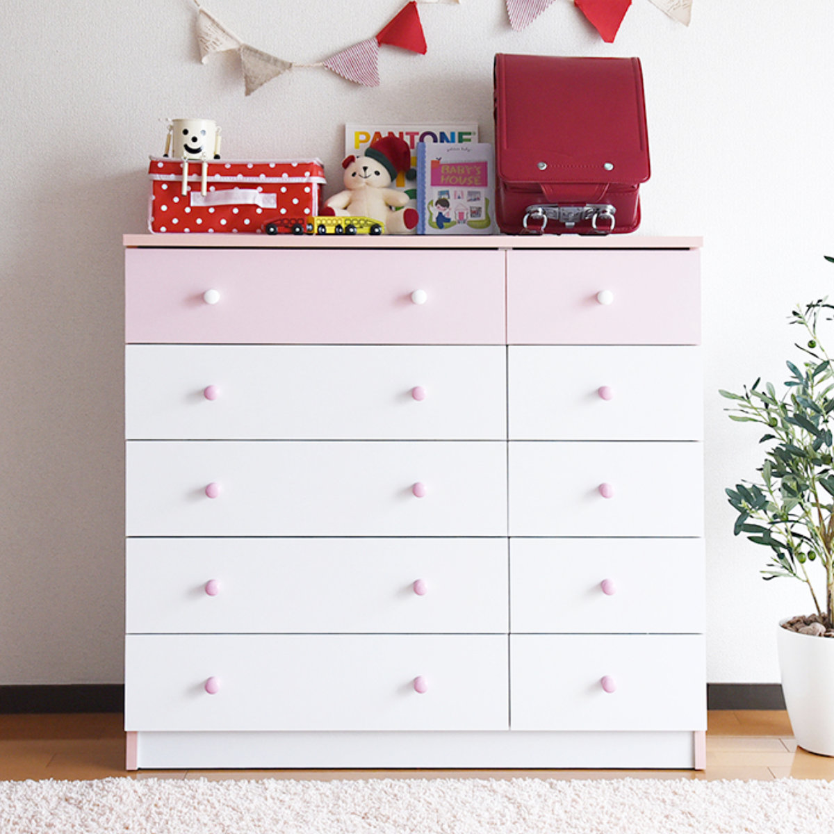 木製タンス 5引き出し 装飾デザイン JK-PLAN（ジェイケイ・プラン） チェスト 幅90cm 5段 カラフル シック