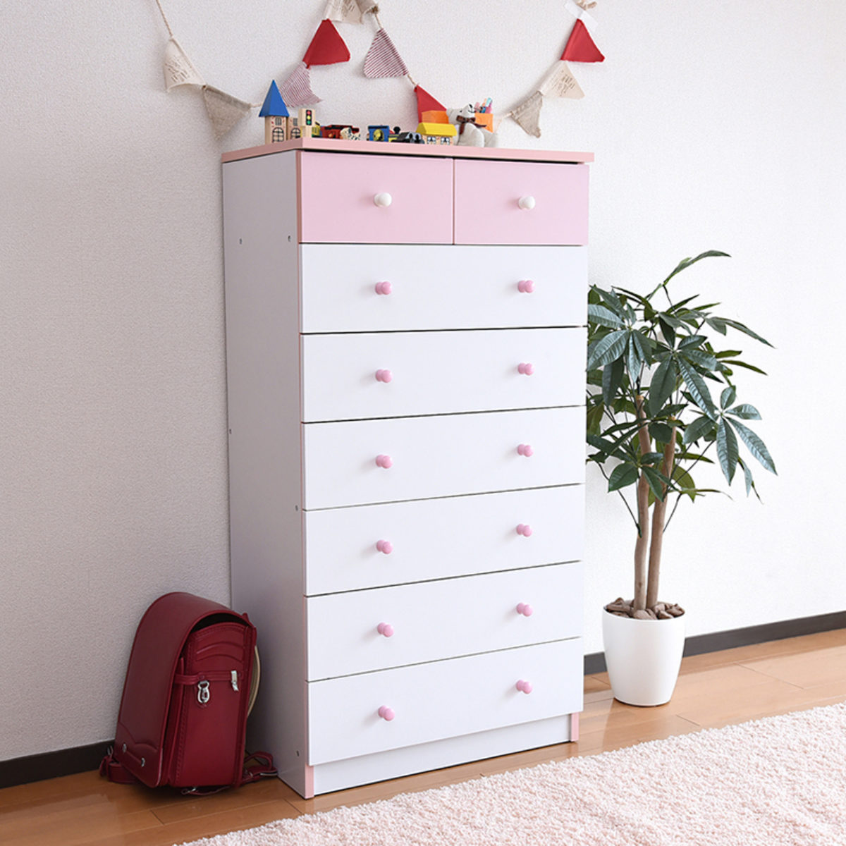 木製ダークブラウンチェスト 7引き出し ダークブラウン 木製チェスト 7引き出し 花柄装飾