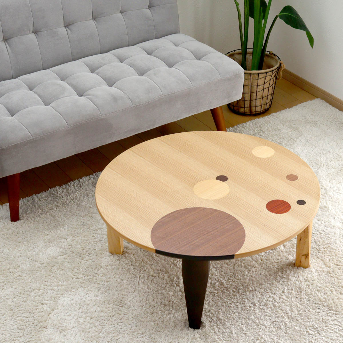 ローテーブル 折りたたみ 円型 直径75cm アース （ ナラ 象嵌入り 突板