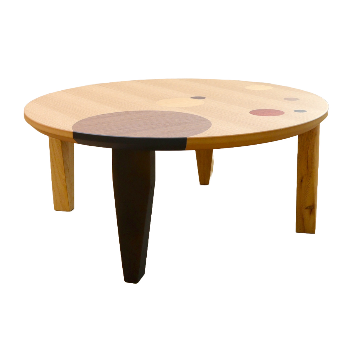 ローテーブル 折りたたみ 円型 直径75cm アース （ ナラ 象嵌入り 突板