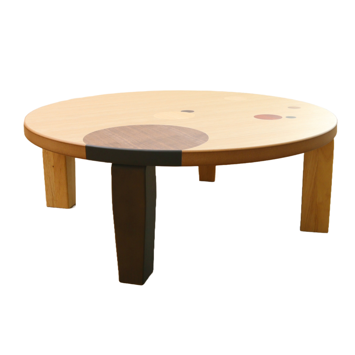 ローテーブル 折りたたみ 円型 直径90cm アース （ ナラ 象嵌入り 突板