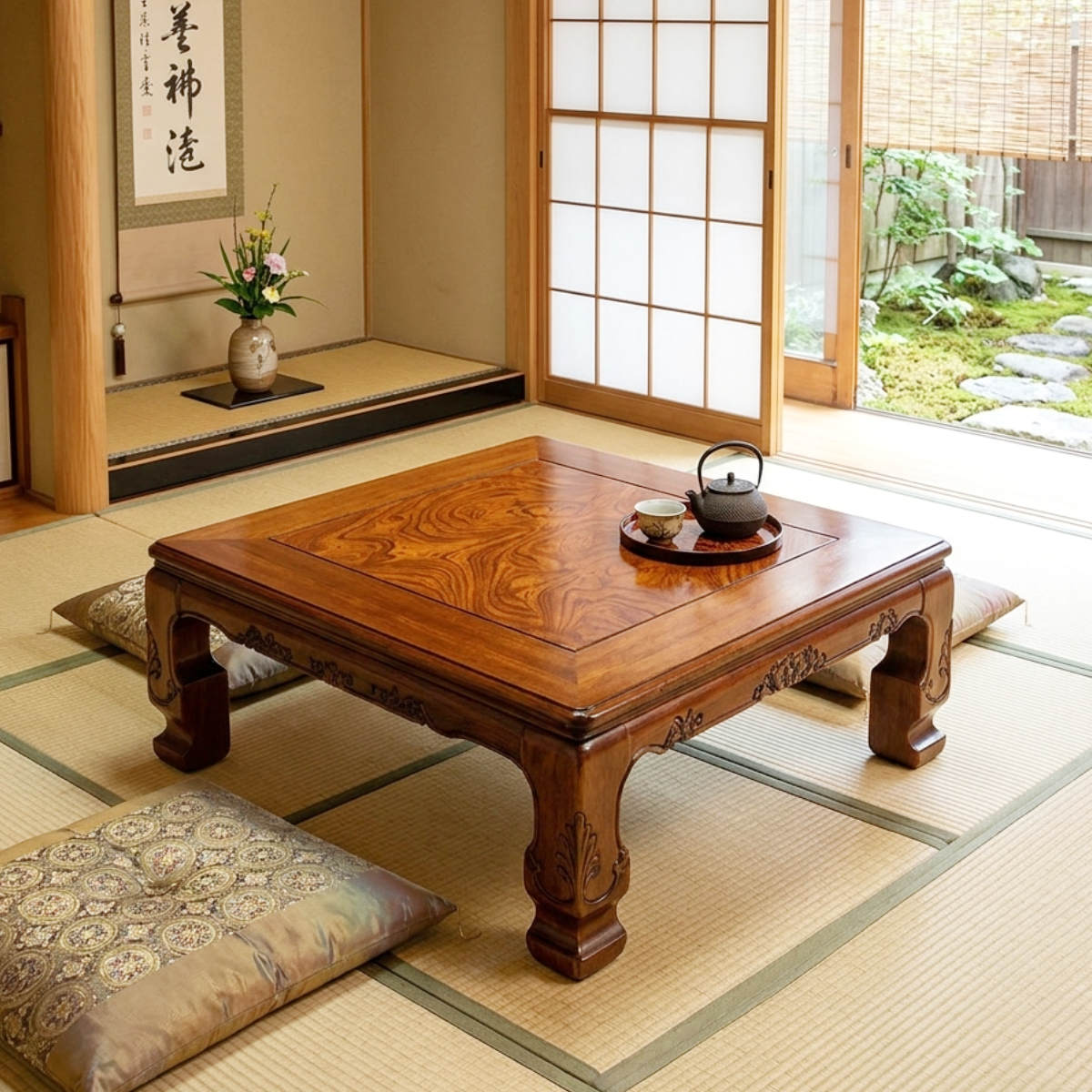 座卓 幅90cm 正方形 継脚付き 家具調こたつ 円居 木製 日本製