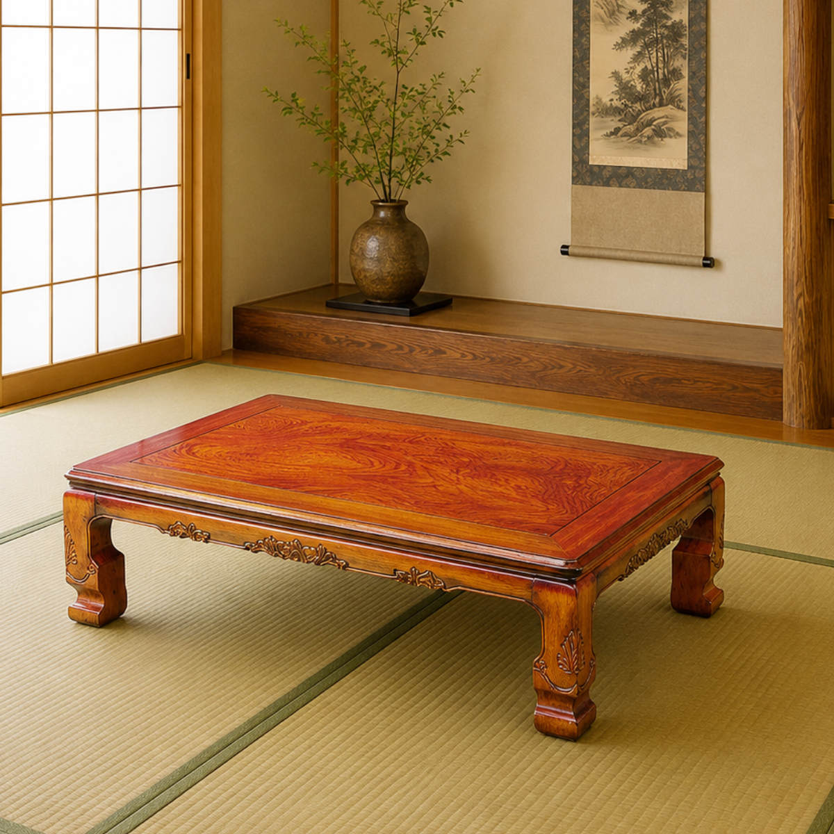 ブラウン 木製 長方形 こたつ　継脚、布団付き 座卓 幅105cm 長方形 継脚付き 家具調こたつ 円居 木製 日本製