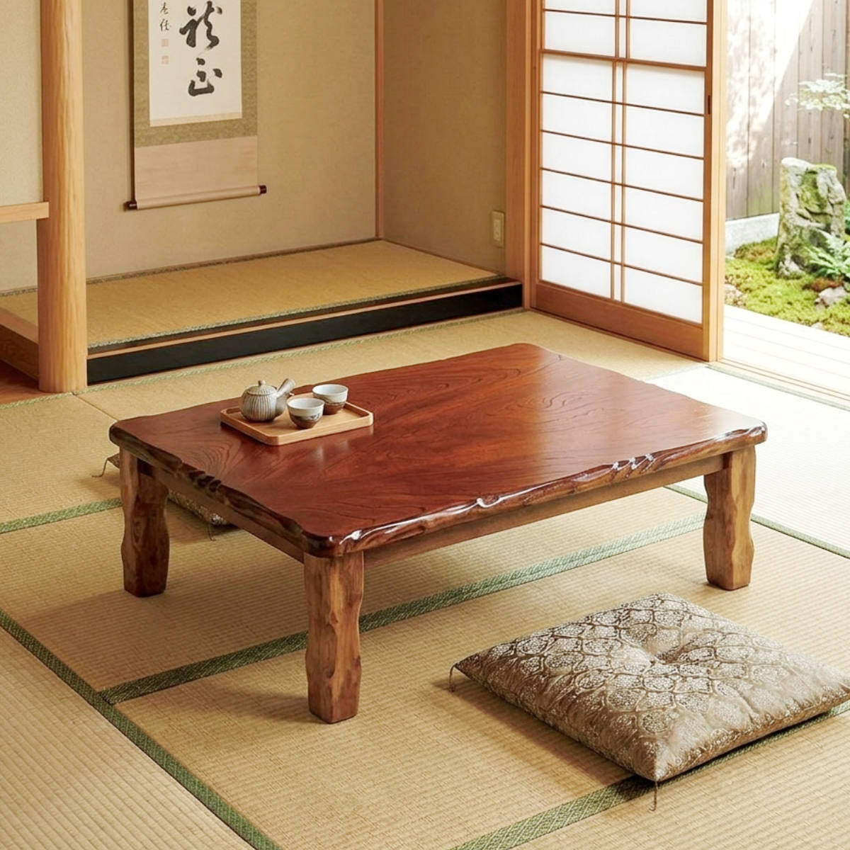 机・テーブル 天然型折りたたみ脚テーブルケヤキ105日本製