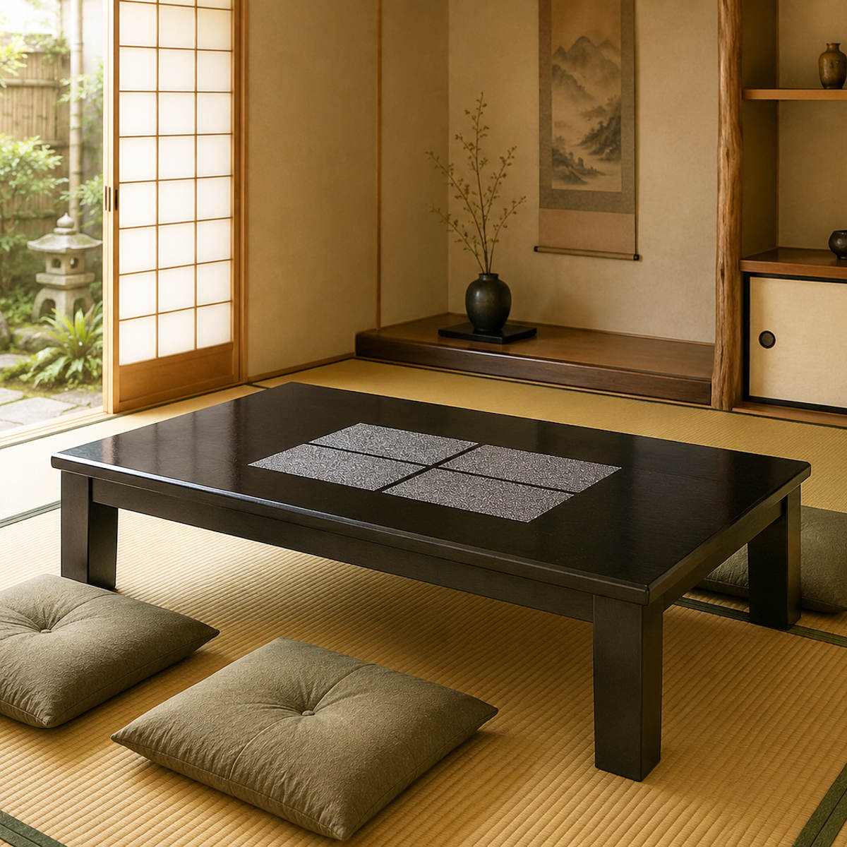 座卓 幅150cm 継ぎ脚付き 家具調こたつ フローラル 木製 日本製