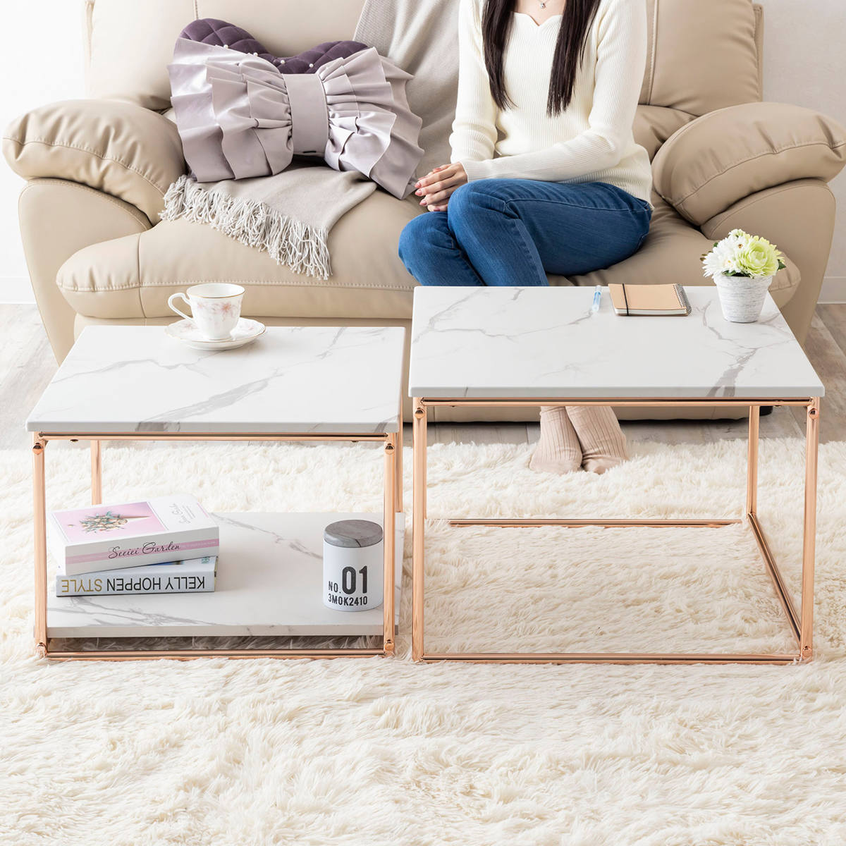 センターテーブル ネストテーブル 幅55cm 幅49cm （ ローテーブル