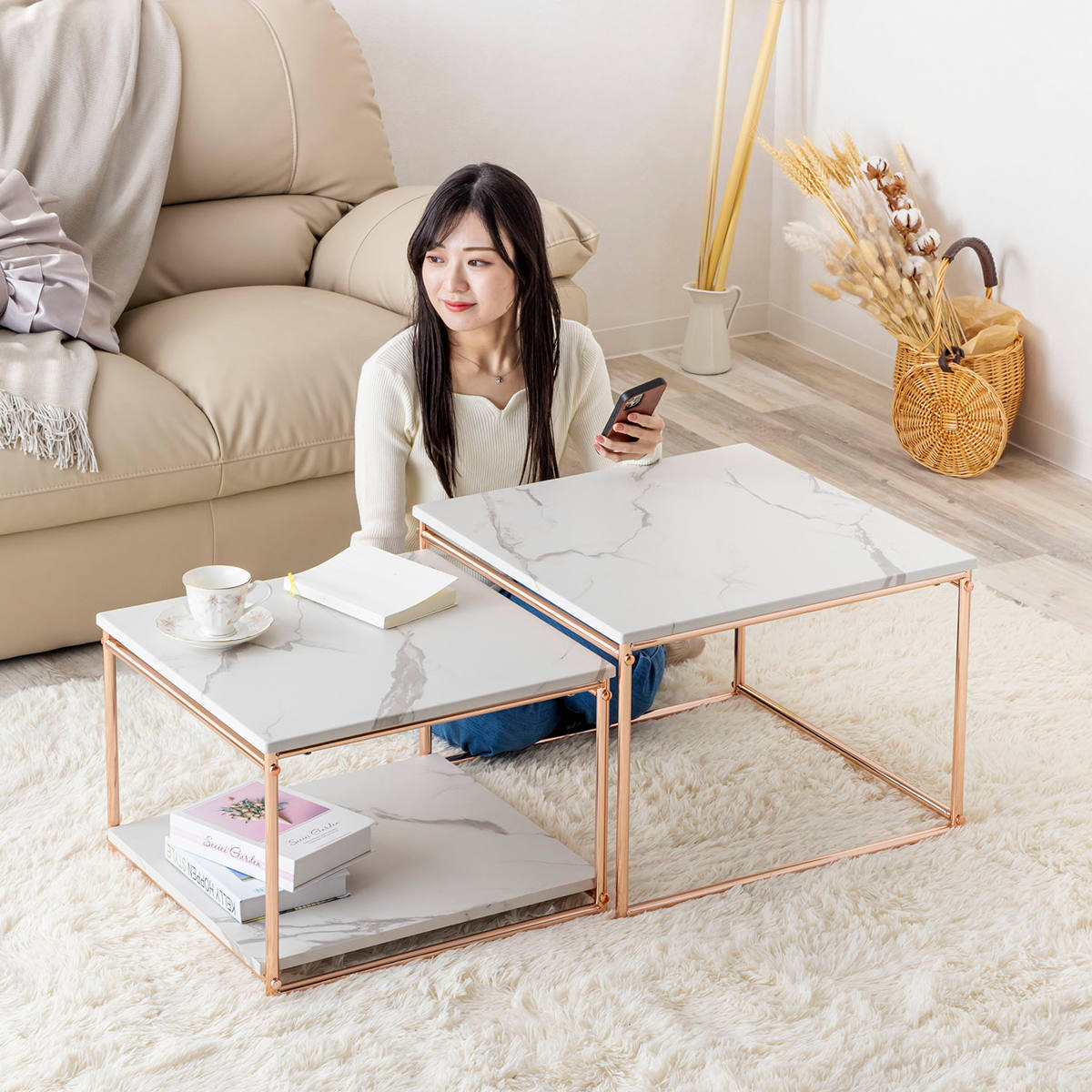 センターテーブル ネストテーブル 幅55cm 幅49cm （ ローテーブル