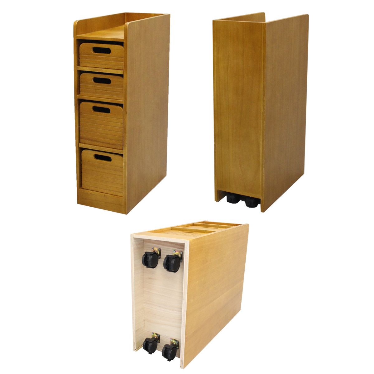 OSMAC トレイワゴン 幅20cm 4段 天然木 桐製 完成品 キャスター付