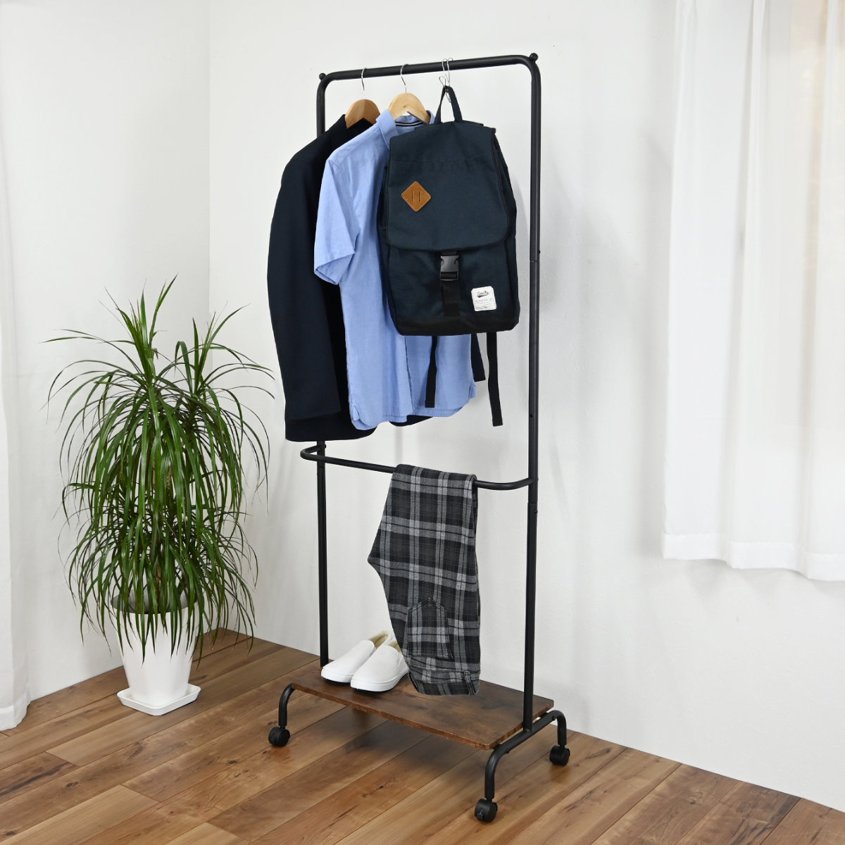 フクダクラフト ハンガーラック キャスター付き2段 スチールフレーム